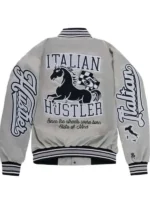 Cookin Soul Italian Hustler Silver Varsity Jacket back view