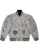 Cookin Soul Italian Hustler Silver Varsity Jacket close up