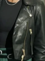 Daphne Black Leather Jacket look design showing black leather texture, collar, and clean fit