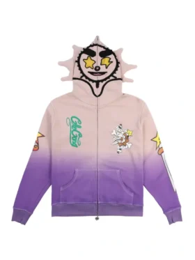 Death And Glo Gang Hoodie front view showing hooded shape, front design, and relaxed fit