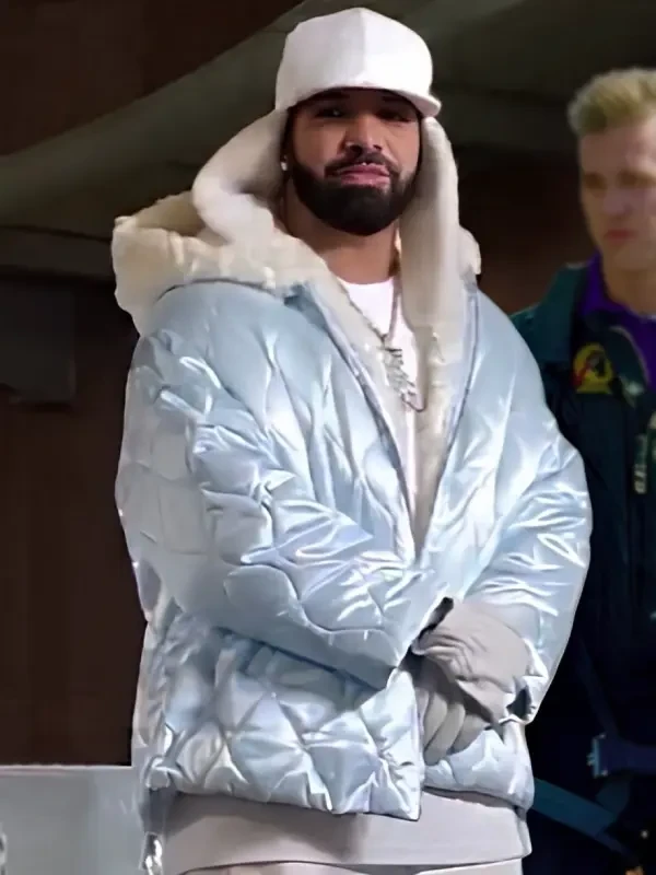 Drake ICEMAN Puffer Jacket front view showing padded front design, zipper detail, and sharp fit