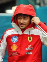 F1 Grand Prix Of Miami Charles Leclerc Jacket close-up showing fabric texture, stitching, and jacket details