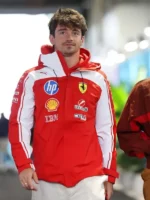 F1 Grand Prix Of Miami Charles Leclerc Jacket front view showing collar, closure, pockets, and racing design