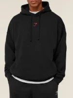 Gymshark Power Hoodie black front view showing clean pullover design and sharp fit