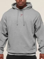 Gymshark Power Hoodie charcoal front view showing clean pullover design and sharp fit