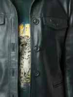 High Potential S01 Daphne Leather Jacket close-up view showing leather texture, stitching, and front detail