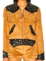 High Potential S02 Morgan Gillory Fringe Jacket view look showing fringe details and clean fit