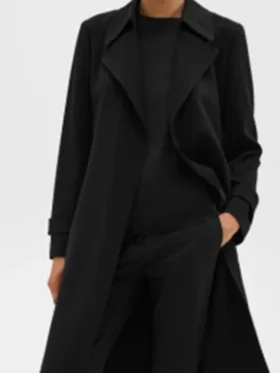High Potential Selena Black Coat design view showing fabric texture, stitching, and coat details