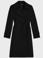 High Potential Selena Black Coat view look showing black coat shape, collar, and clean fit