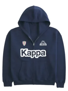 Hollister x Kappa Boxy Zip-Up Logo Graphic Hoodie Front View