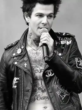 Jesse Rutherford The Neighbourhood Leather Jacket closure view showing fastening and front detail