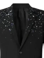 John Legend Crystal Embellished Blazer close-up view showing crystal work, stitching, and fabric finish