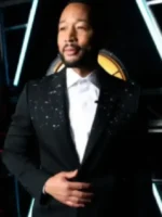 John Legend Crystal Embellished Blazer front view showing crystal detailing, lapel, and tailored design