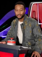 John Legend Grey Embellished Jacket front view showing embellishment, closure, and jacket structure