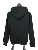 Rear view of the Calvin Klein black relaxed fit terry hoodie showcasing the dropped shoulder design and premium fabric texture.