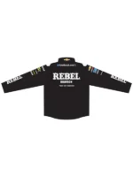 Kyle Busch Rebel Bourbon Uniform Jacket back view showing rear graphics, sleeve shape, and uniform fit