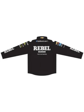 Kyle Busch Rebel Bourbon Uniform Jacket back view showing rear graphics, sleeve shape, and uniform fit