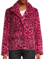 Kaitlin Olson Pink Leopard Print Jacket view look showing pink leopard pattern, collar, and clean fit