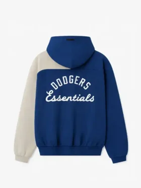 LA Dodgers Fear of God Half-Zip Hoodie back view showing rear structure, hood shape, and relaxed hoodie fit
