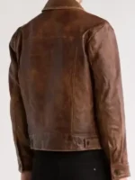 Lucas West Trucker Leather Jacket Back View