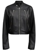 Michael Buble Black Leather Jacket view look showing black leather texture, collar, and clean fit