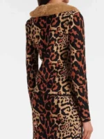 Michelle Pfeiffer Leopard Print Cardigan back view showing rear leopard print, sleeves, and relaxed fit