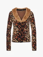 Michelle Pfeiffer Leopard Print Cardigan view look showing leopard pattern, cardigan shape, and clean fit