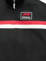 NAHMIAS F1 MOTO BOMBER JACKET close-up view showing texture, stitching, and fine details