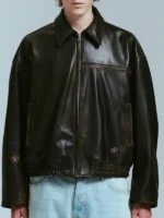 NAHMIAS PAINTED OVERSIZED LEATHER front view showing clean structure and painted design details