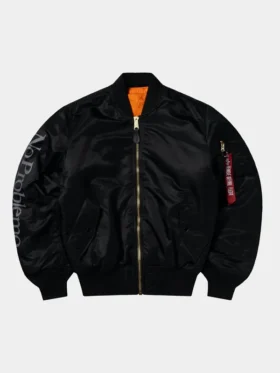 NO PROBLEMO X ALPHA NO WAR MA-1 JACKET FRONT VIEW