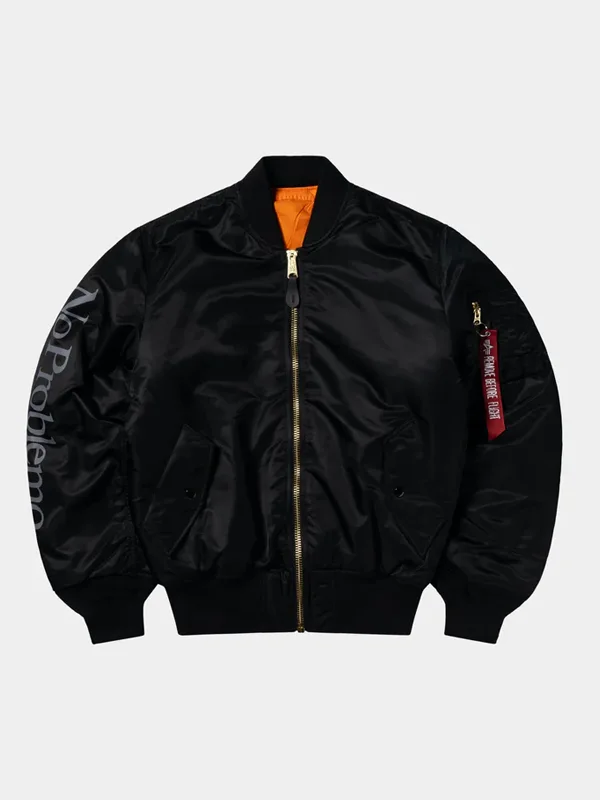 NO PROBLEMO X ALPHA NO WAR MA-1 JACKET FRONT VIEW