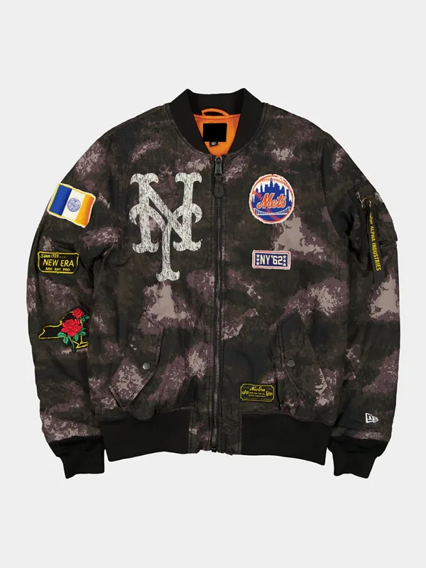 NY METS X ALPHA X NEW ERA MA-1 BOMBER JACKET FRONT VIEW