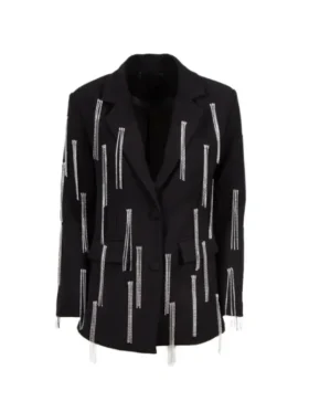 Natalia Albertini Embellished Fringe Blazer view look showing fringe details and embellished blazer style