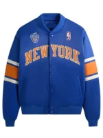 New York Knicks Patrick Ewing Blue Varsity Jacket front view