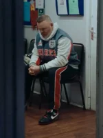 This view showcasing the precise stitch detailing on the World Cup Wayne Rooney England Jacket.