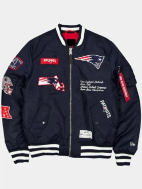 PATRIOTS X ALPHA X NEW ERA MA-1 BOMBER JACKET FRONT VIEW