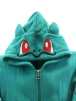 Pokemon Bulbasaur Hoodie close-up view showing fabric texture, stitching, and graphic details