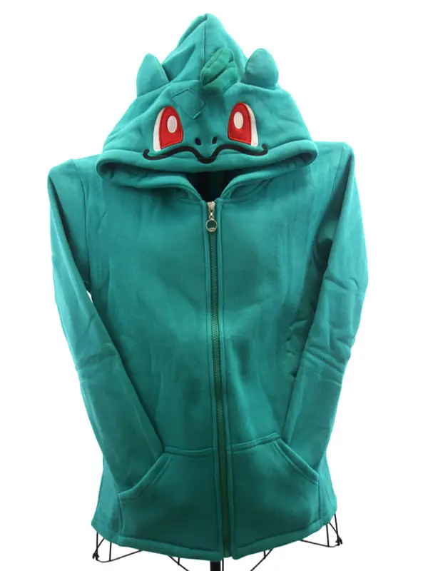 Pokemon Bulbasaur Hoodie Front View Pokemon Bulbasaur Hoodie front view showing clean design, hood detail, and playful character style