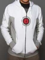 Portal 2 Turret Hoodie front view showing hood, front design, sleeves, and relaxed hoodie fit