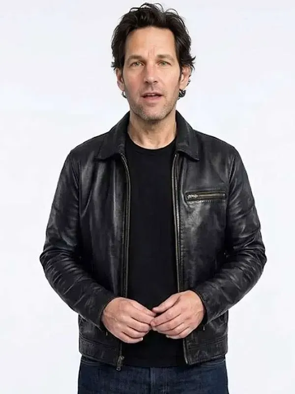 Power Ballad 2026 Paul Rudd Black Leather Jacket Power Ballad 2026 Paul Rudd Black Leather Jacket front view