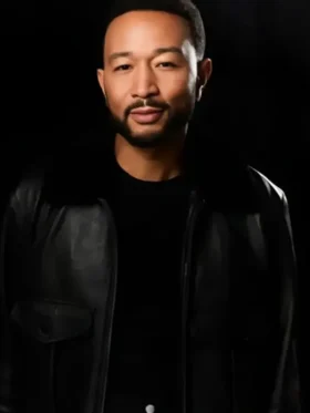 Promo John Legend Fur Collar Leather Jacket front view showing fur collar, closure, and leather design