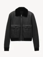 Promo John Legend Fur Collar Leather Jacket view look showing fur collar, leather texture, and clean fit
