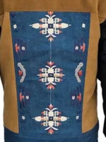 Reba Embroidered Suede Denim Jacket design view showing embroidery work, stitching, and suede denim texture