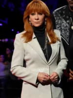 Reba McEntire Cream Sequined Blazer front view showing cream sequins, lapel, and clean blazer design