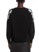 Reba McEntire The Voice S28 Black Embroidered Sweater back view showing rear shape and smooth finish