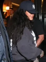 Rihanna BadGalRiri Hoodie side view showing profile rihanna r20 merch hoodie shape, hood design, and smooth fit