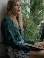 S01 Kaitlin Olson Green Snake Shirt side view showing sleeve shape, snake print, and shirt profile