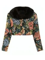 S01 Kaitlin Olson Jacquard Fur Coat view look showing jacquard pattern, fur texture, and clean fit