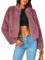 S01 Morgan Gillory Cropped Fur Jacket closure view showing fastening area, fur texture, and stitching
