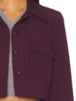 S02 Daphne Burgundy Cropped Jacket close-up view showing burgundy texture, stitching, and jacket detail